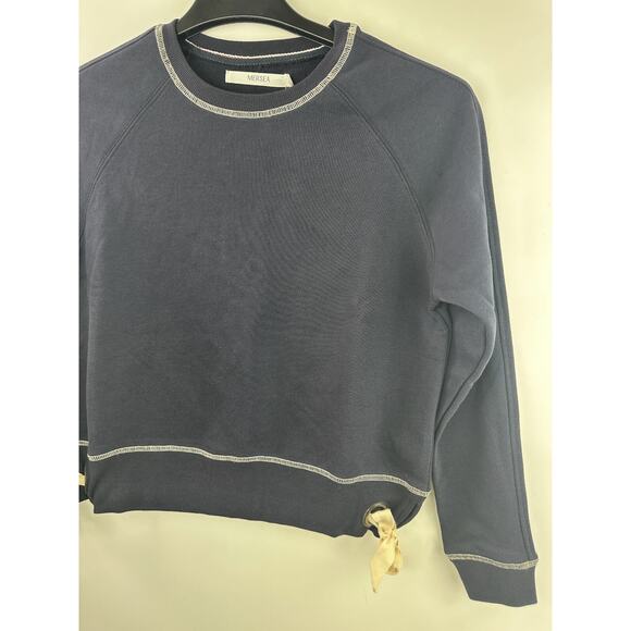 NWT Mersea Frenchie Tie Side Sweatshirt Crewneck Navy Blue Mer Sea Top Size XS - Picture 5 of 13